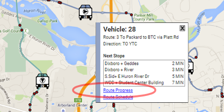 Selecting the route progress view.